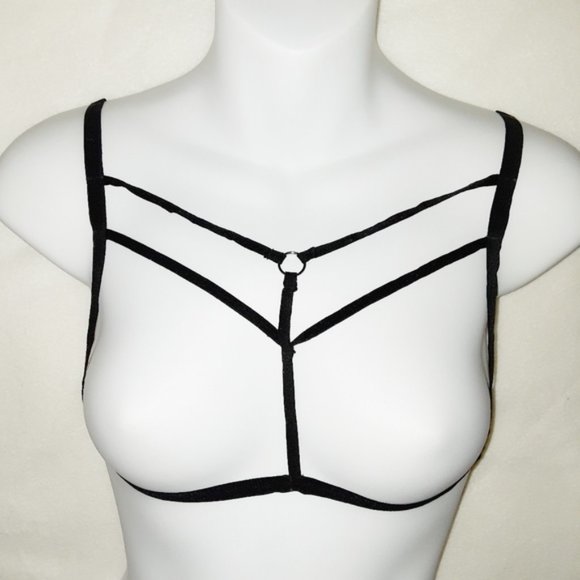 Black Cute Strappy Harness Cage Bra Bralette - Picture 2 of 5